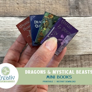 Dragones y Bestias Místicas, Mini Libros, Castillo, Grifo, Unicornio, Princesa, Citas, Idea de Regalo, Regalo de Libro, Imprimible, DESCARGA INSTANTÁNEA