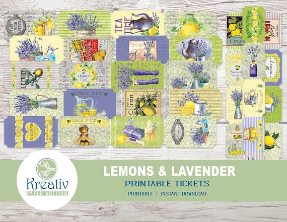 Lemon Lavender Printable Tickets, Junk Journal Embellishments (Digital Download)
