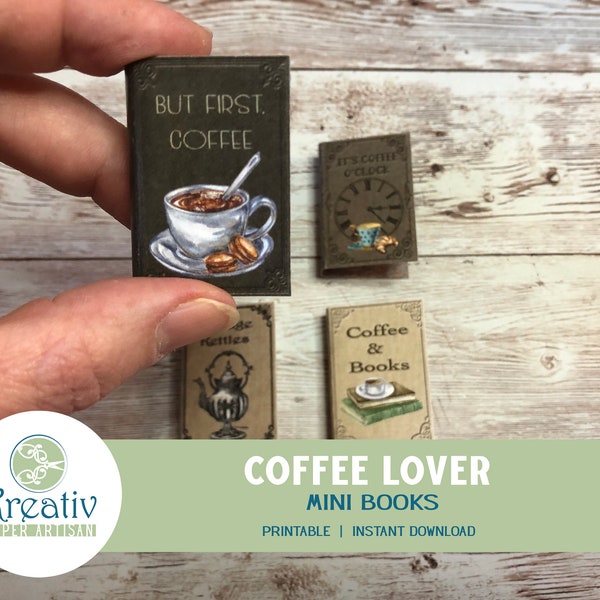 Coffee Lover Mini Books, Coffee Shop, Coffee O'Clock, But First Coffee, Vintage Kettle, Gift Idea, Bookish Gift, Printable, INSTANT DOWNLOAD