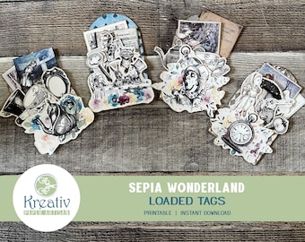 Alice im Wunderland geladen Tags, Ephemera Verzierungen (Printable INSTANT DOWNLOAD)