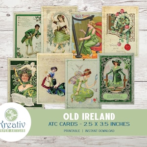 Old Ireland ATC, St. Patrick's Day Junk Journal, 2,5 x 3,5 pouces, Cartes postales celtiques, irlandaises, vintage Ephemera, Imprimable, TÉLÉCHARGEMENT INSTANTANÉ