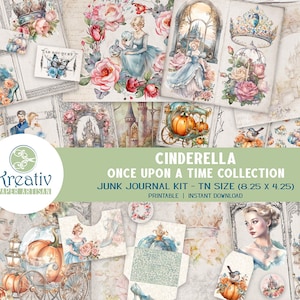 Cinderella, Printable TN Size Junk Journal Kit, Once Upon A Time, Fairytale, Storybook, Glass Slipper, Pumpkin, Medieval, Instant Download