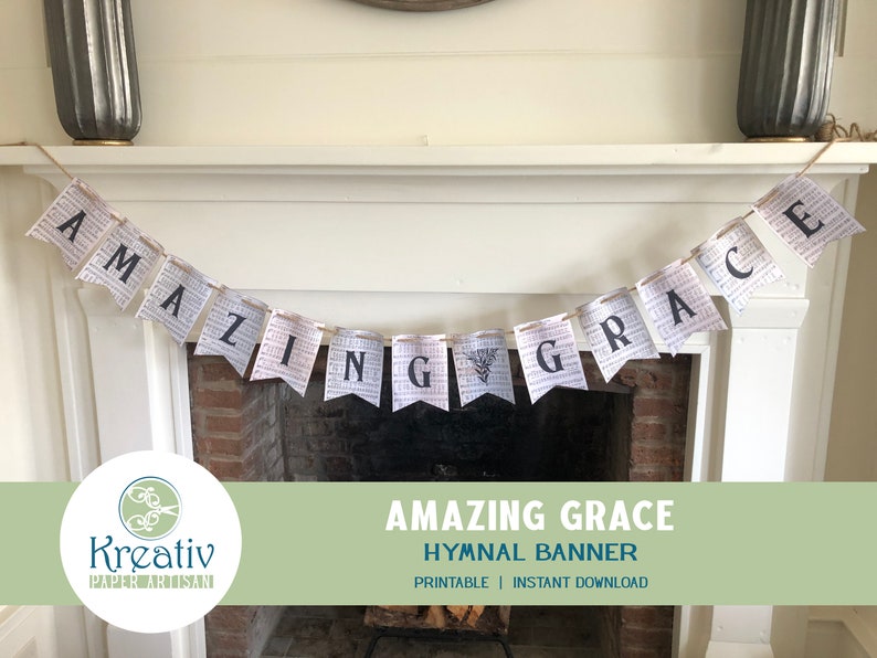 Amazing Grace Banner, Printable Hymnal Pages, Christian Faith, Home Decor, Mantle Decor, Vintage ...