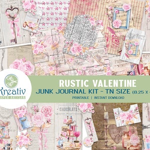 Rustic Valentine, Valentine's Day, Valentine Digital Papers, Vintage Ephemera, Pink Roses, Music, Hearts, Key, Printable, INSTANT DOWNLOAD