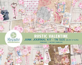 Rustic Valentine Junk Journal Kit, Pink Roses Ephemera (Digital Download)