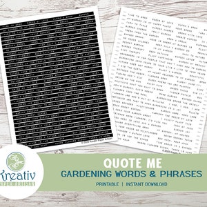 Jardinage, Journal Mots, Phrases, Journal, Scrapbook, Fabrication de cartes, Machine à écrire, Étiquettes vintage, Éphémères, Imprimable, TÉLÉCHARGEMENT INSTANTANÉ
