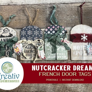 Franse deurlabels, notenkraker dromen, kerstlabels, hulst, cadeautjes, kerstman, Noordpool, ornamenten, afdrukbaar, INSTANT DOWNLOAD