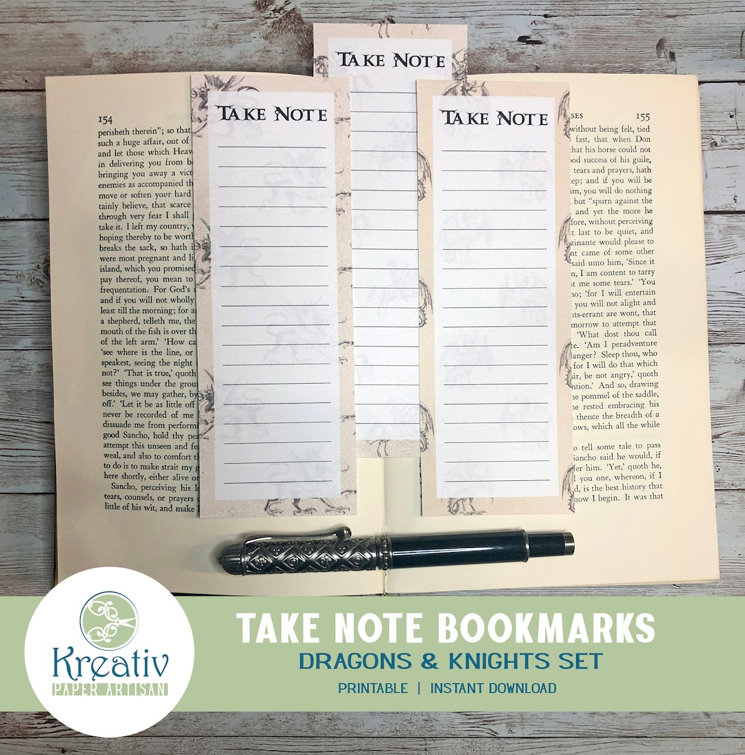 Printable Bookmarks, Take Note, Book Notes, Book Lovers Gift, Bookworm ...