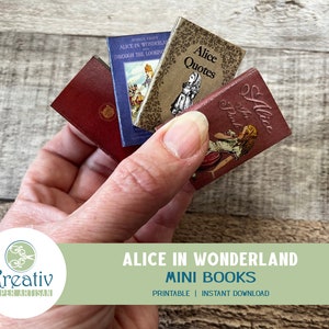 Alice Im Wunderland Mini Bücher, Weißer Hase, Königin der Herzen, Zitate, Lewis Carroll, Geschenkidee, Buchgeschenk, druckbar, SOFORT DOWNLOAD