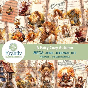 Un automne confortable de fée, kit imprimable de journal indésirable MEGA, fée, nature, éphémères, mythique, champignons, champignon vénéneux, papillons, livre de contes