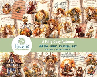 Fairy Autumn Junk Journal Kit, Printable Ephemera (Digital Download)