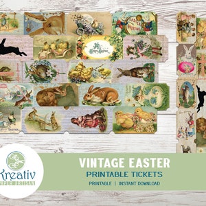Vintage Ostern, Tickets, Mini Tickets, Junk Journal Verzierungen, Frühling, Kaninchen, Küken, Vintage Ephemera, printable, INSTANT DOWNLOAD