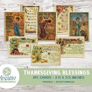 Thanksgiving Blessings, ATC, Junk Journal, Vintage Postkarten, Herbst, Vintage Frauen, Ephemera, Grußkarte, Sofort Download, PRINTABLE