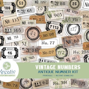 Vintage Number Labels, Antique Ephemera, Scrapbooking (Printable INSTANT DOWNLOAD)
