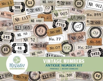 Vintage Number Labels, Antique Ephemera, Scrapbooking (Printable INSTANT DOWNLOAD)