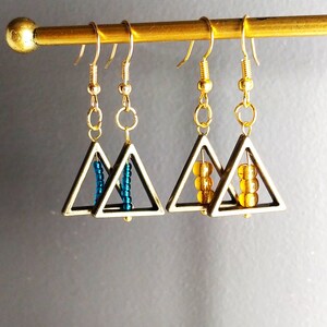 Tillie Dangle Earrings | Blue Triangle Earrings | Yellow Triangle Earrings | Geometric Earrings | Triangle Earrings | Nickel Free Earrings