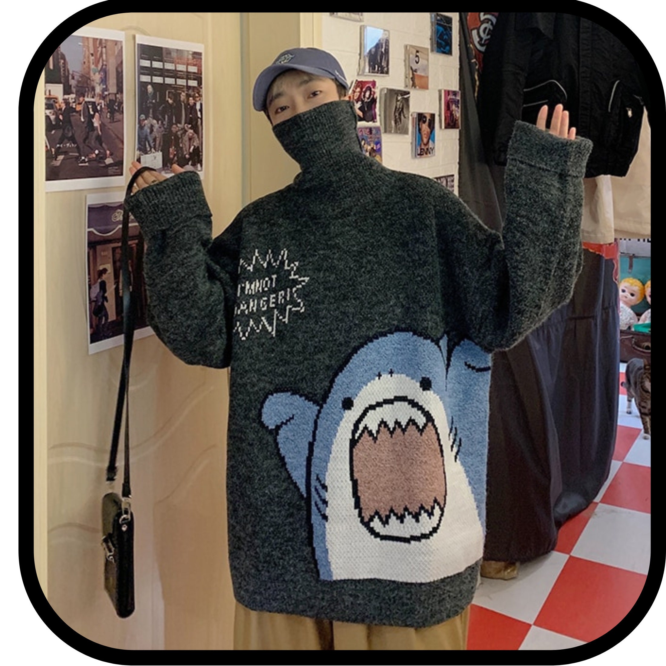 Turtlenecks Shark Sweater Cartoon Casual Long Sleeve Knitted - Etsy