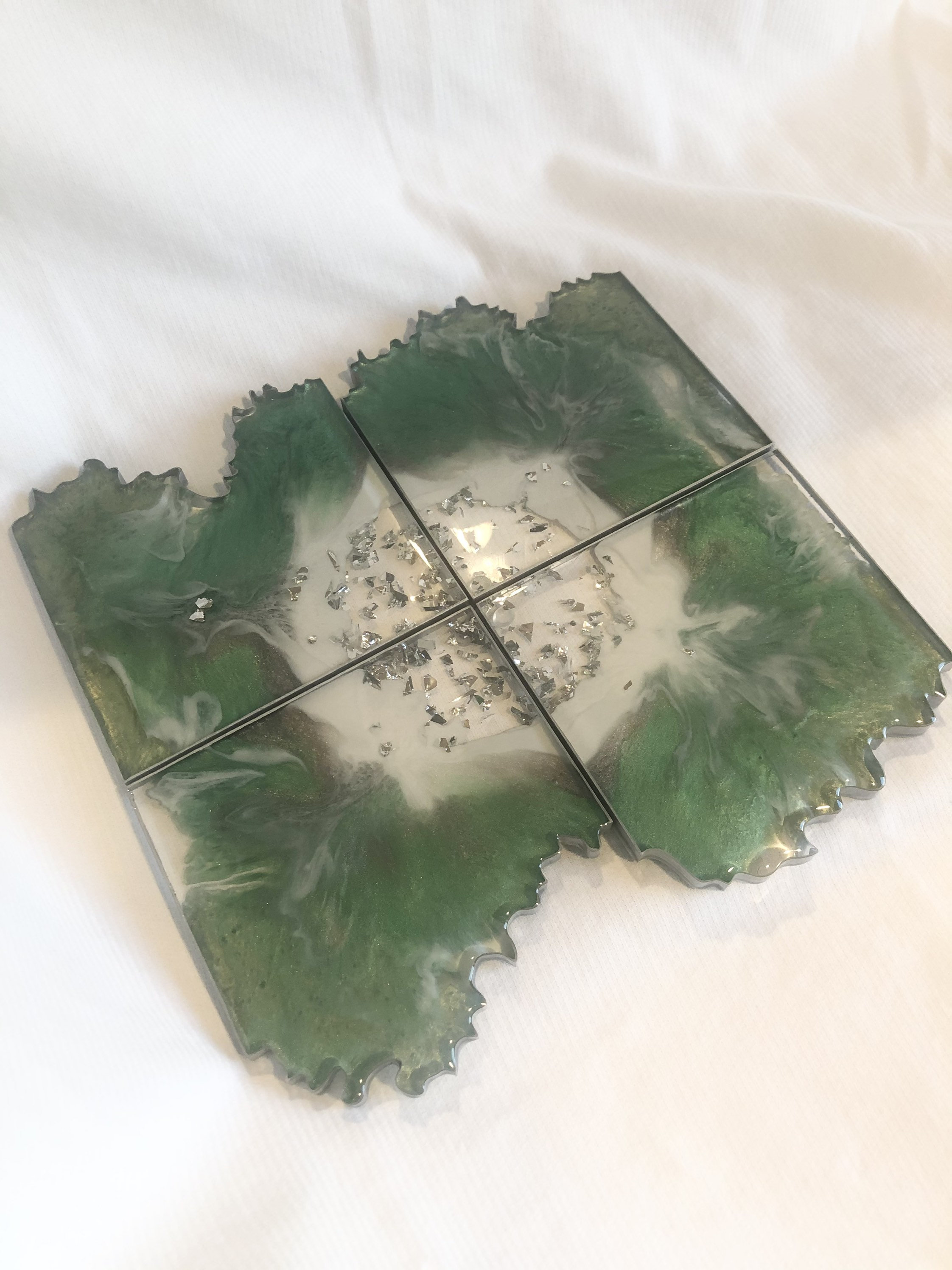 Green geode coasters/tray set of 4 coasters home decor Etsy