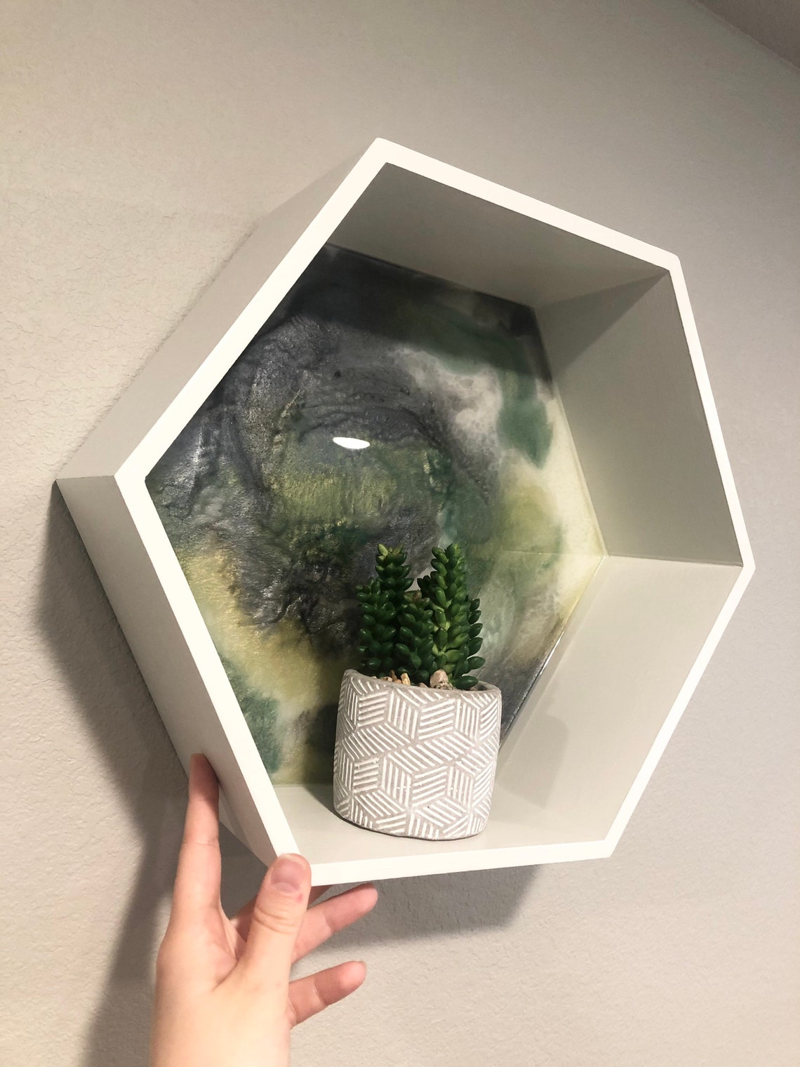 Green epoxy hexagon shelf floating shelf home decor white Etsy