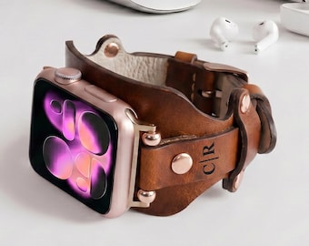 Handmade Leather Apple Watch Band: Minimalist Watch Strap for Women & Men, Slim Cuff Bracelet
