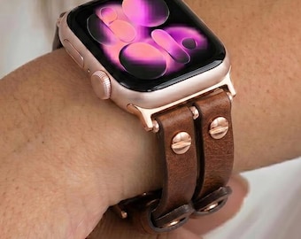 パーソナライズされたダブルツアーレザーApple Watchバンド：レザーデュアルツアーウォッチストラップ、ハンドメイドiWatchブレスレット