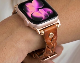 Braided Leather Apple Watch Band: Brown Strap, Vintage iWatch Band, Classic Watch Strap Bracelet