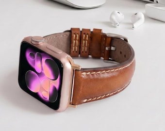 Pulseira de couro para Apple Watch masculino: Pulseira personalizada com gravação, feita à mão.