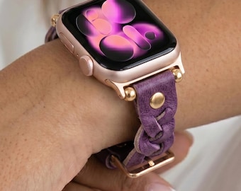 Braided Leather Apple Watch Band: Womens Strap, Woven iWatch Band, Stylish Slim Watch Strap