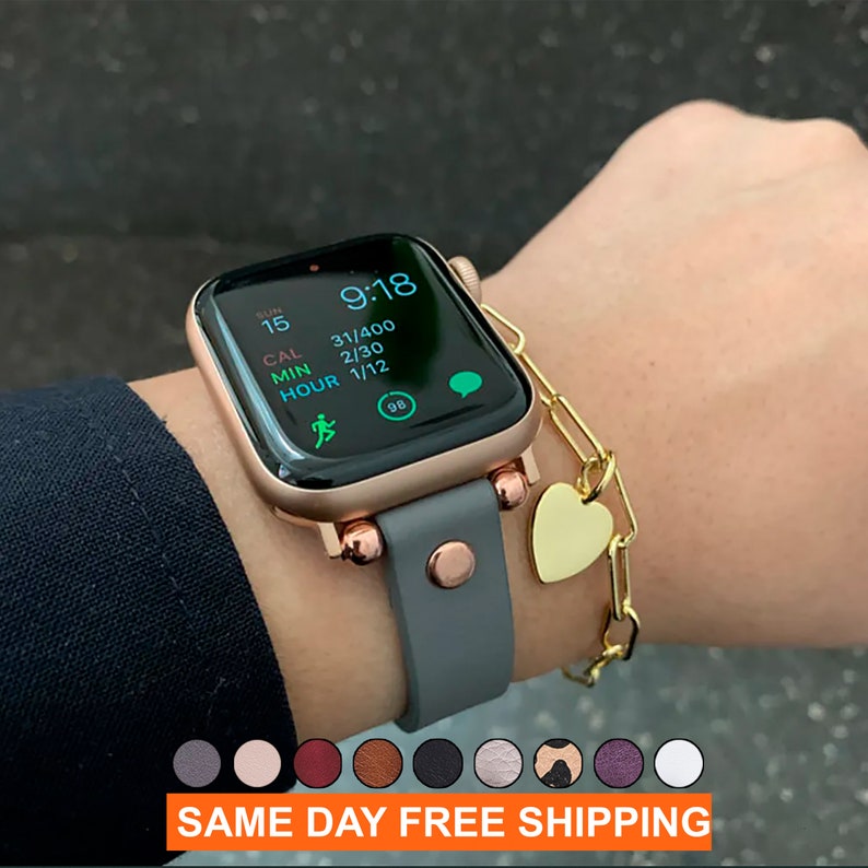 Slim Apple Watch Leather Band 41mm 38mm 42mm 45mm 46mm 49mm, Slim Leather Apple Watch for Women, For Series 11 10 9 8 7 6 5 4 3 2 1 Ultra SE