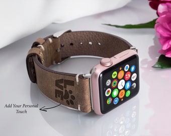 Personalized Leather Apple Watch Band: Engraved Strap for Men and Women, Custom iWatch Band