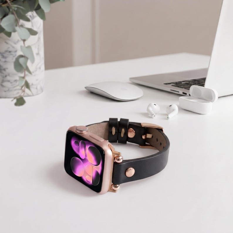 Slim Apple Watch Leather Band 41mm 38mm 42mm 45mm 46mm 49mm, Slim Leather Apple Watch for Women, For Series 11 10 9 8 7 6 5 4 3 2 1 Ultra SE