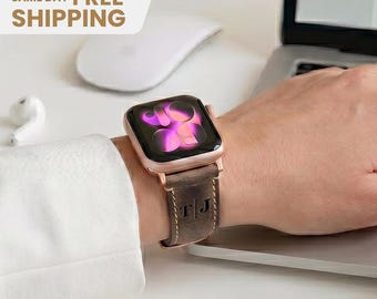 Leather Apple Watch Band Personalized Engraved Handmade Minimal Strap