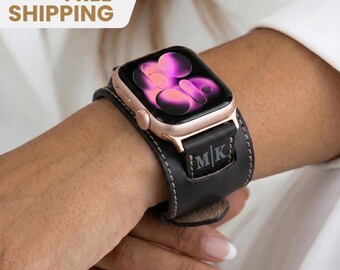 Apple Watch-bandje: Klassieke leren band voor mannen en vrouwen, gepersonaliseerd minimalistisch iWatch-bandje
