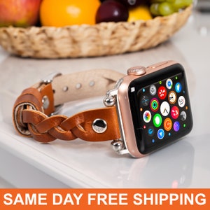 Apple Watch Band Women Slim, Personalized Leather Apple Watch Strap, iWatch Bands 40mm 44mm 38mm 42mm 41mm 45mm 49mm, Christmas Gift Women
