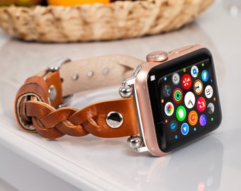 Apple Watch Band Women Slim, Personalized Leather Apple Watch Strap, iWatch Bands 40mm 44mm 38mm 42mm 41mm 45mm 49mm, Christmas Gift Women