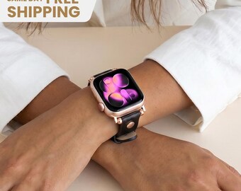 Leather Apple Watch Band: Minimal Strap for Women, Classic iWatch Band, Everyday Watch Strap