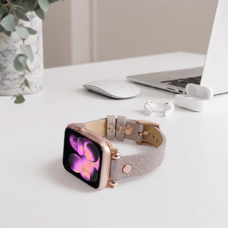 Slim Apple Watch Leather Band 41mm 38mm 42mm 45mm 46mm 49mm, Slim Leather Apple Watch for Women, For Series 11 10 9 8 7 6 5 4 3 2 1 Ultra SE