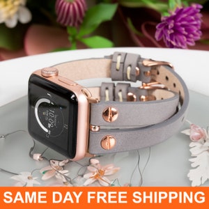 Gray Leather Apple Watch Band, Apple 49mm 45mm 41mm 40mm 42mm 44mm 38mm SE for Women iWatch Strap Ultra 8 7 6 5 4 3 2 Christmas Gift for Her