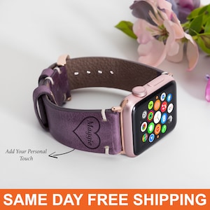 Personalized Apple Watch Band Women, Leather Apple Watch Strap, 49mm 45mm 44mm 42mm 41mm 40mm 38mm Series 8 7 6 5 4 3 2 1 iWatch Gift Bands