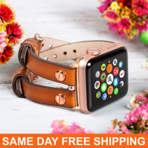 Leather Apple Watch Band, 49mm 45mm 41mm 40mm 42mm 44mm 38mm for Women iWatch Strap Ultra 8 7 6 5 4 3 2 Christmas Gift for Her Him Rustic