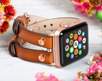 Leather Apple Watch Band, 49mm 45mm 41mm 40mm 42mm 44mm 38mm for Women iWatch Strap Ultra 8 7 6 5 4 3 2 Christmas Gift for Her Him Rustic