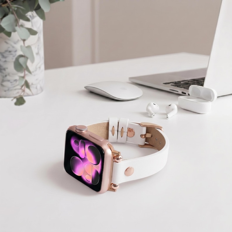Slim Apple Watch Leather Band 41mm 38mm 42mm 45mm 46mm 49mm, Slim Leather Apple Watch for Women, For Series 11 10 9 8 7 6 5 4 3 2 1 Ultra SE