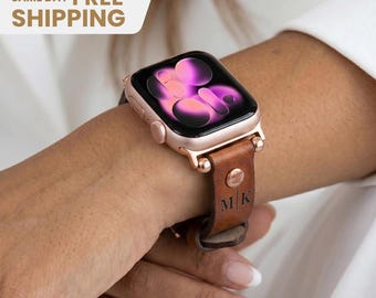 Rustic Leather Apple Watch Band: Vintage iWatch Strap, Classic Brown Watch Band Bracelet Style
