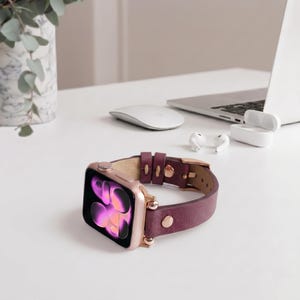 Slim Apple Watch Leather Band 41mm 38mm 42mm 45mm 46mm 49mm, Slim Leather Apple Watch for Women, For Series 11 10 9 8 7 6 5 4 3 2 1 Ultra SE