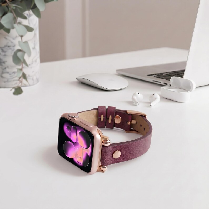 Slim Apple Watch Leather Band 41mm 38mm 42mm 45mm 46mm 49mm, Slim Leather Apple Watch for Women, For Series 11 10 9 8 7 6 5 4 3 2 1 Ultra SE