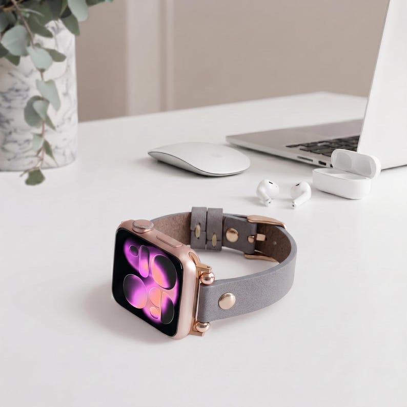 Slim Apple Watch Leather Band 41mm 38mm 42mm 45mm 46mm 49mm, Slim Leather Apple Watch for Women, For Series 11 10 9 8 7 6 5 4 3 2 1 Ultra SE