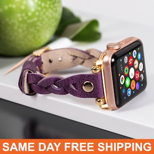 Handmade Leather Apple Watch Band Slim, Personalized Apple Watch Strap, iWatch Bands 40mm 44mm 38mm 42mm 41mm 45mm 49mm, Leather Gift Women
