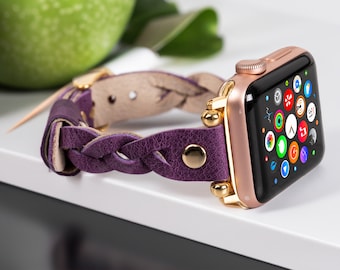 Bracelet pour Apple Watch mince en cuir fait main, bracelet Apple Watch personnalisé, bracelets iWatch 40 mm 44 mm 38 mm 42 mm 41 mm 45 mm 49 mm, cadeau en cuir pour femme