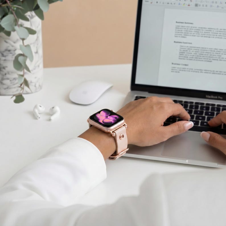 Slim Apple Watch Leather Band 41mm 38mm 42mm 45mm 46mm 49mm, Slim Leather Apple Watch for Women, For Series 11 10 9 8 7 6 5 4 3 2 1 Ultra SE