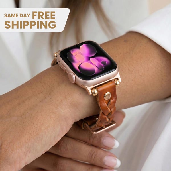 Braided Leather Apple Watch Band: Brown Strap, Vintage iWatch Band, Classic Watch Strap Bracelet